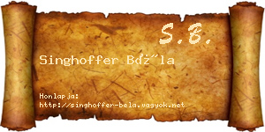 Singhoffer Béla névjegykártya